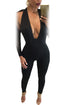 Sexy Black Deep V-Neck Mesh Long Sleeve Jumpsuit